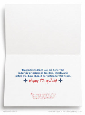 The image is a blank greeting card with a patriotic message for Independence Day.