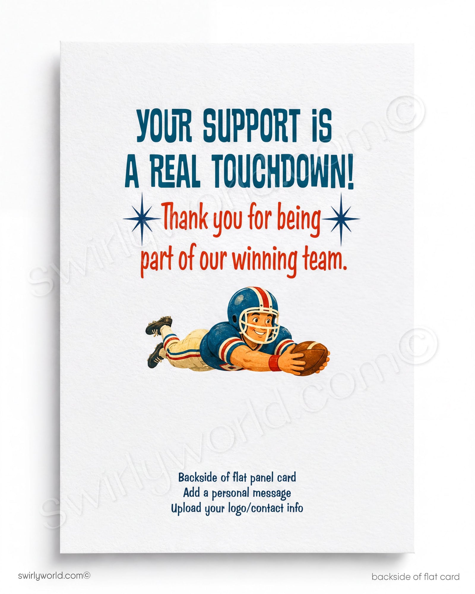 Vintage-style poster of a football player with 'Way to Score!' text on a blue background