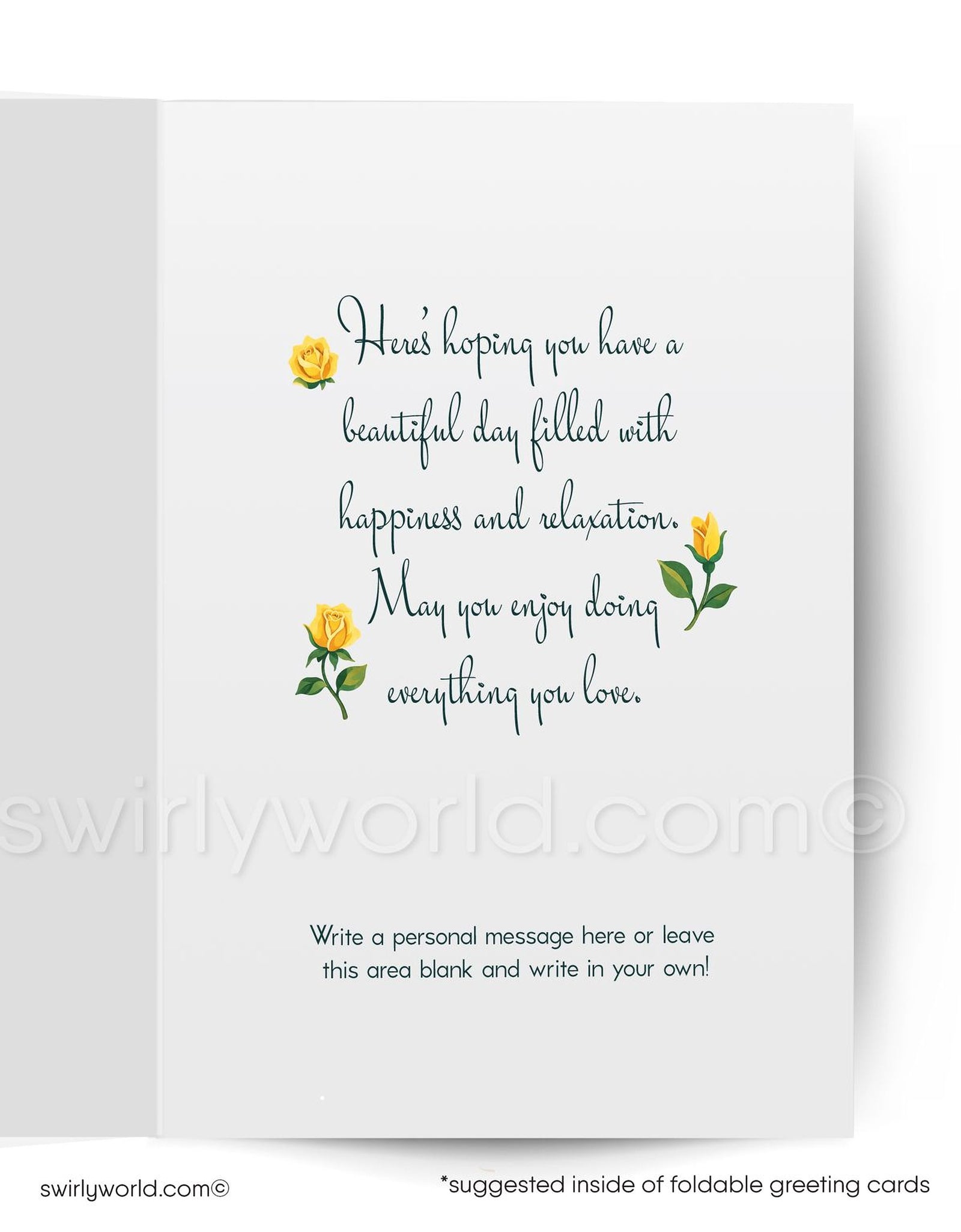 Greeting card with yellow roses and 'Mother's Day Wishes' text on a teal background