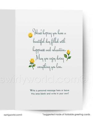 Greeting card with floral design and text on a white background