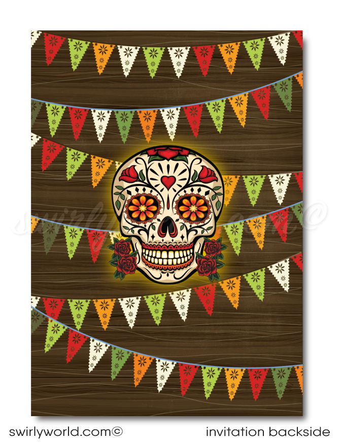 Dia de Los Muertos Day of the Dead Sugar Skull Mexican Halloween Fiesta Party Invitations