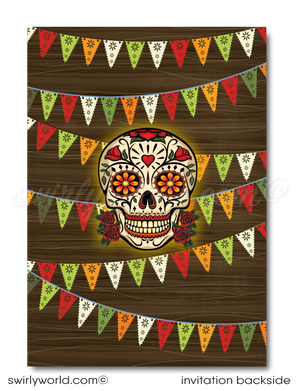 Dia de Los Muertos Day of the Dead Sugar Skull Mexican Halloween Fiesta Party Invitations