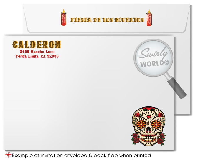 Host an unforgettable Dia de los Muertos Fiesta with our stunning Day of the Dead Halloween invitation! Featuring a classic sugar skull and vibrant Mexican fiesta flags, this editable design is printed on high-quality card stock and shipped to your door. Customize easily and celebrate in style!