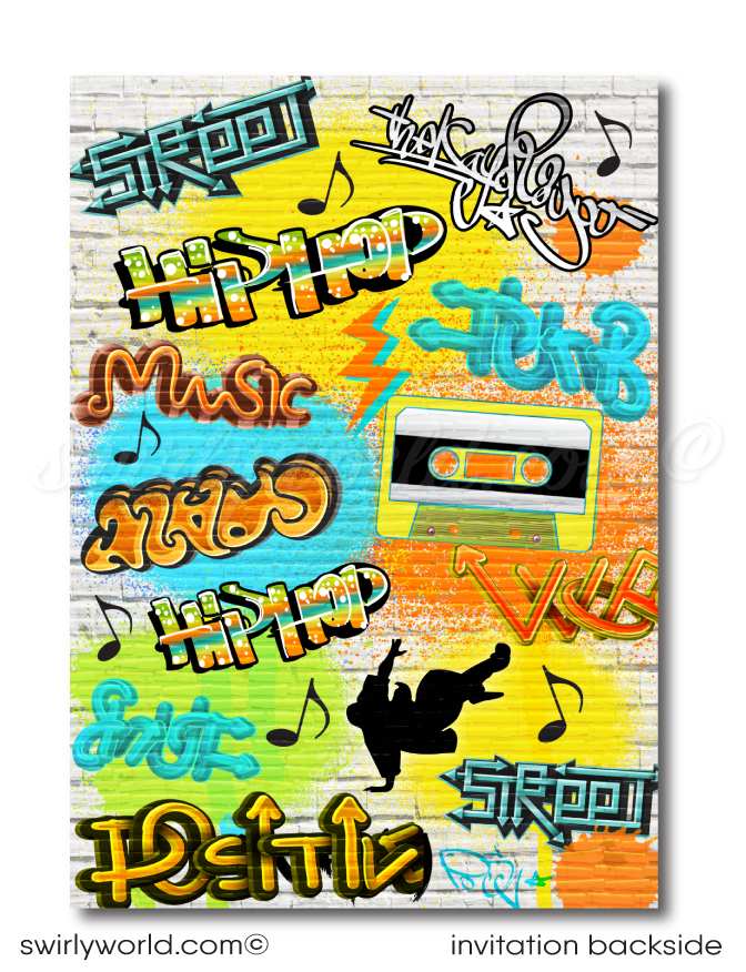 Old School 80's 90's Hip Hop Break Dance Graffiti Wall Spray Paint Birthday Party Invitation Digital Download