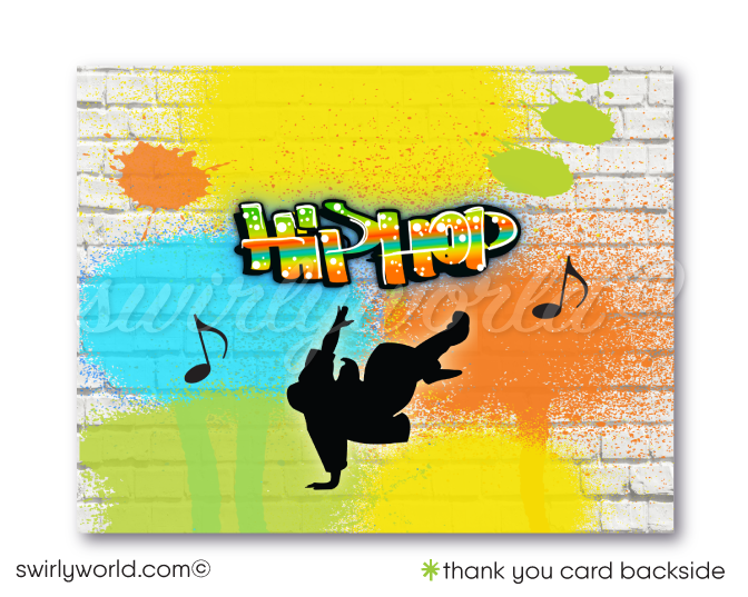 Old School 80's 90's Hip Hop Break Dance Graffiti Wall Spray Paint Birthday Party Invitation thank you card Digital Download