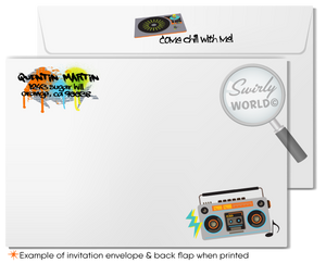 Unleash throwback vibes with our 80's and 90's Hip Hop Party Invitation Digital Bundle! 🎤✨ Featuring rad graffiti art, brick wall background, vintage ghetto blaster, and vinyl turntable. Includes invitations, thank you cards, and matching envelopes. Easily customizable. Perfect for a nostalgic birthday bash!