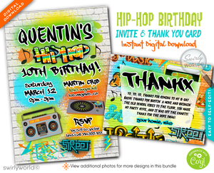Old School 80's 90's Hip Hop Break Dance Graffiti Wall Spray Paint Birthday Party Invitation Digital Download