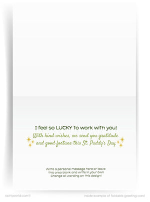 Foldable greeting card with St. Patrick's Day message on a white background