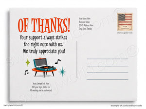 Postcard with colorful design and text on a white background