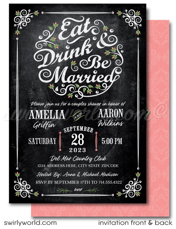 Eat, Drink, and Be Married Bridal Shower Rehearsal Dinner Invite Digital Download