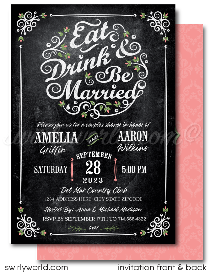 Eat, Drink, and Be Married Bridal Shower Rehearsal Dinner Invite Digital Download