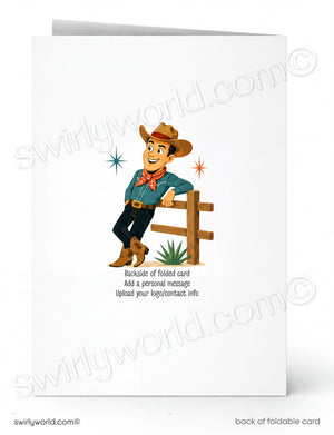 A cartoon cowboy leaning against a wooden fence, with stars and a blue background.