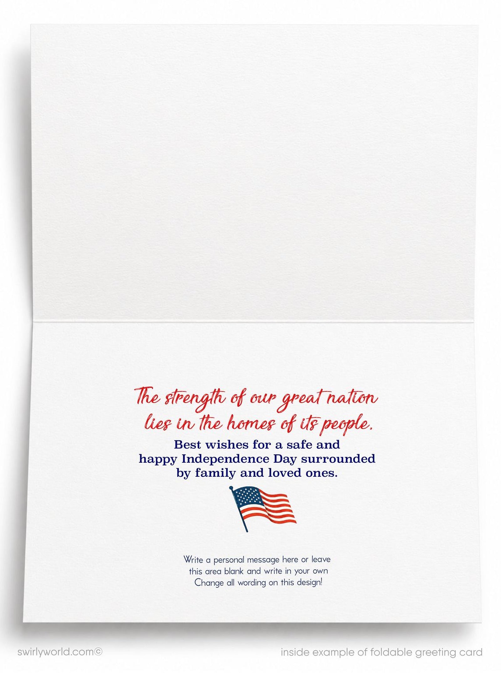 The image is a colorful illustration of a neighborhood with houses, a street, and fireworks in the sky. It appears to be a real estate advertisement or greeting card celebrating the 4th of July.