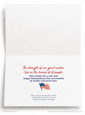 The image is a blank greeting card with a message about the strength of the United States and its people.