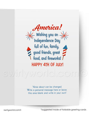 Independence Day greeting card with text and decorative elements on a white background