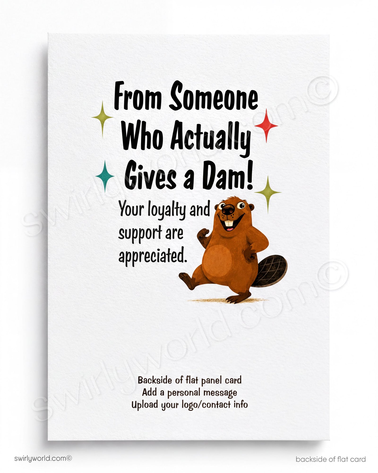 Illustration of a beaver holding a 'THANKS' sign with a retro-style background.