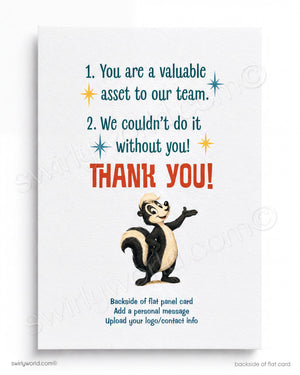 Motivational card with a cartoon skunk and text on a white background