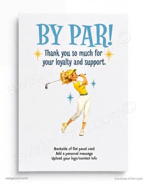 Greeting card with a golfer design and text on a white background