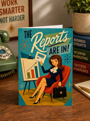 a colorful illustration of a woman sitting in a chair, holding a briefcase, and surrounded by various office-related objects such as a desk, telephone, and books.