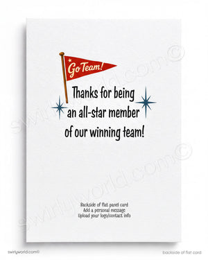 The image is a flat panel card with a red flag and text that says "Go Team!" and "Thanks for being an all-star member of our winning team!".