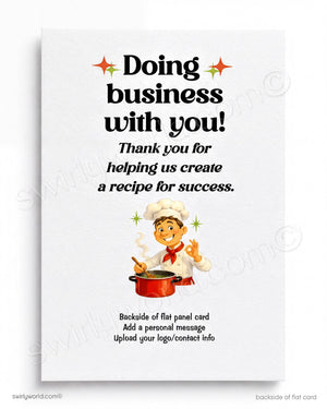 Card with a chef illustration and text about business success on a white background