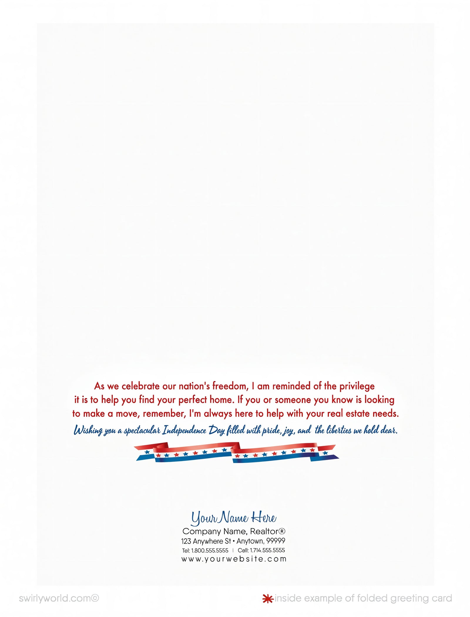 Celebrate the Fourth of July and maintain connections with your clients using our exclusive Happy 4th of July greeting cards, crafted specifically for Realtors. These cards feature a charming vintage Arts and Crafts Craftsman-style home, elegantly decorated with American flags and vibrant fireworks in the evening sky.