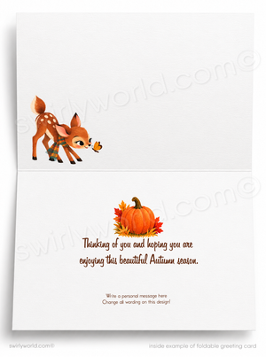 Happy Fall Deer Lakeside Retro Woodland Greeting Card