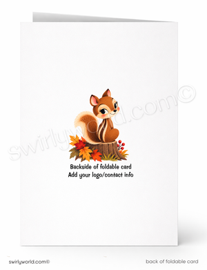 Happy Fall Chipmunk Squirrel Acorn Retro Greeting Card