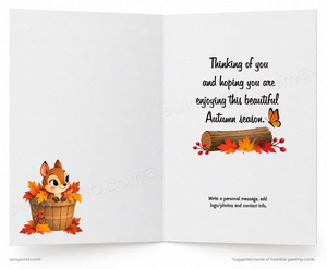 Happy Fall Chipmunk Squirrel Acorn Retro Greeting Card