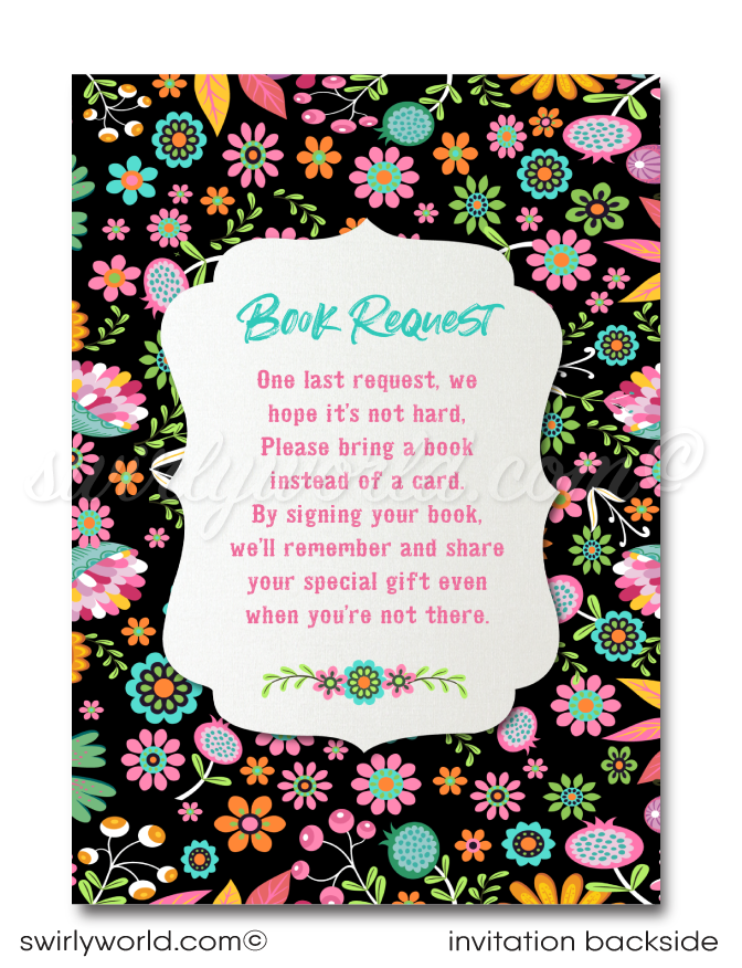 Little Señorita Mexican "Papel Picado" Paper Flags Fiesta 1st Birthday Party Book Request Card