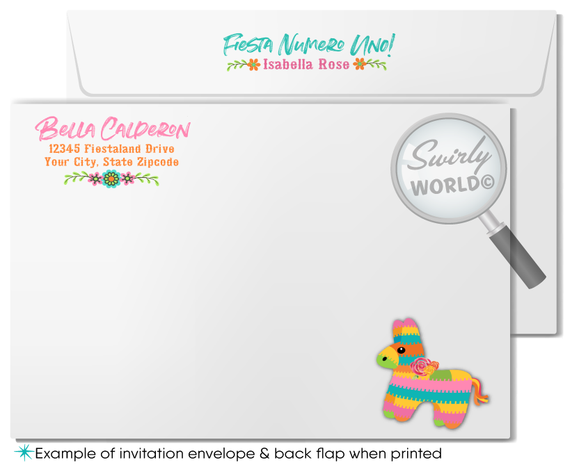 Little Señorita Mexican "Papel Picado" Paper Flags Fiesta 1st Birthday Party Invitations