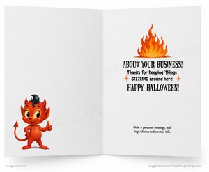 Little Devil Printed Halloween Greeting Card - "All Fired Up!" Humorous Design