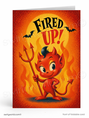 Little Devil Printed Halloween Greeting Card - "All Fired Up!" Humorous Design