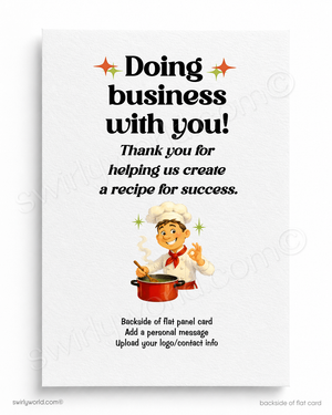 Card with a chef illustration and text about business success on a white background