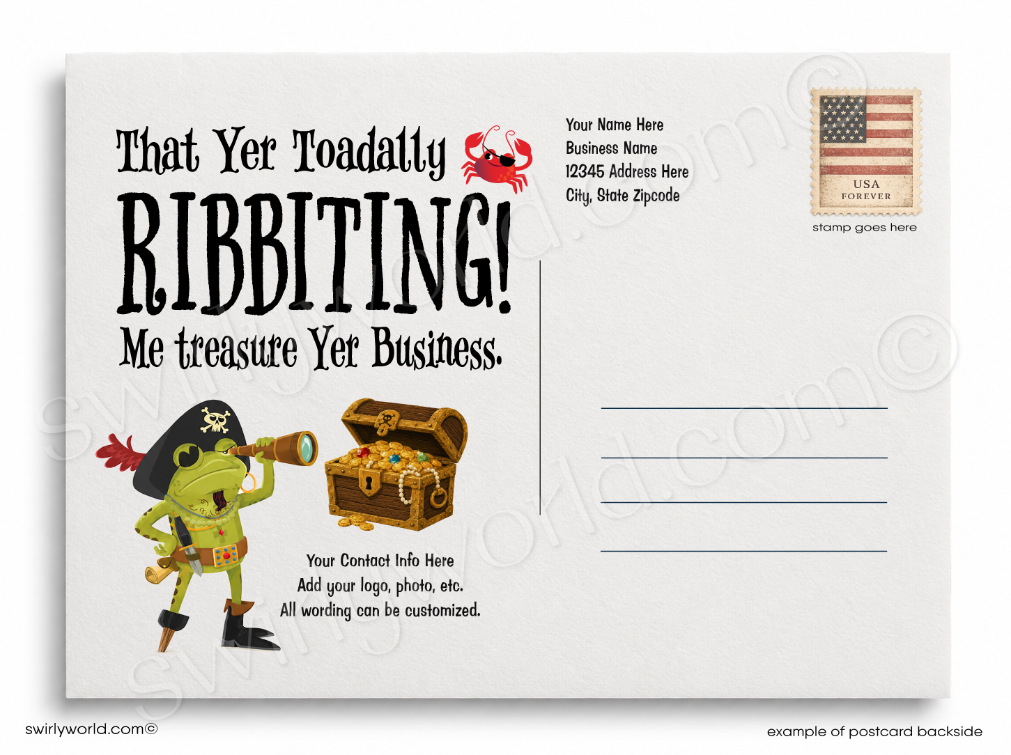 Cartoon pirate frog with a ship and palm trees in the background, featuring the text 'ARRRRR Thought I TOAD YOU'.