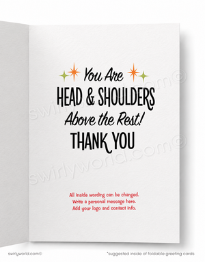 Greeting card with motivational message 'You Are Head & Shoulders Above the Rest! Thank You' on a white background.