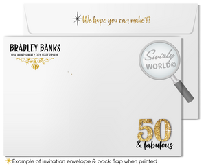 Fifty & Fabulous Elegant Gold and Black 50th Digital Birthday Invitations for Women