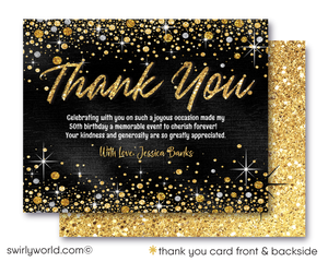 Celebrating a 50th birthday party is such a momentous occasion. Set your party off in style with this gorgeous and glamorous gold and black, 50 & Fabulous birthday invitation and thank you card digital bundle. If you love retro design, then this is the perfect 50th birthday invite for your upcoming Fifty and Fabulous birthday celebration!