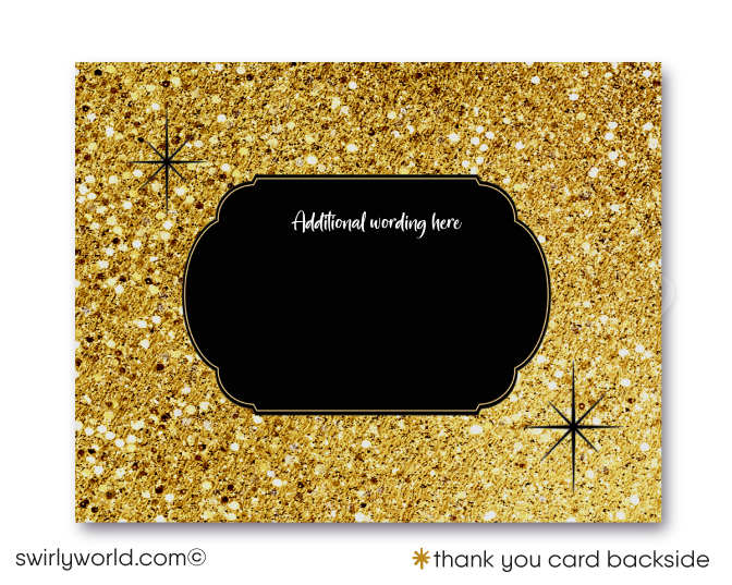 50 and Fabulous Glamorous Gold Glitter and Black 50th Birthday Printed Invitations