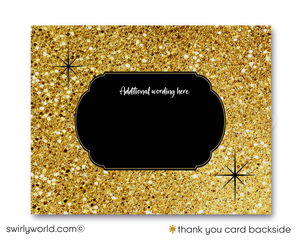 50 and Fabulous Glamorous Gold Glitter and Black 50th Birthday Printed Invitations