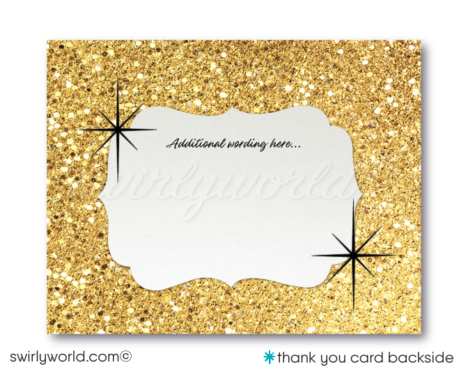 Celebrating a 50th birthday party is such a momentous occasion. Set your party off in style with this gorgeous and glamorous gold and black, 50 & Fabulous birthday invitation and thank you card digital bundle. If you love retro design, then this is the perfect 50th birthday invite for your upcoming Fifty and Fabulous birthday celebration!