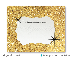 Celebrating a 50th birthday party is such a momentous occasion. Set your party off in style with this gorgeous and glamorous gold and black, 50 & Fabulous birthday invitation and thank you card digital bundle. If you love retro design, then this is the perfect 50th birthday invite for your upcoming Fifty and Fabulous birthday celebration!