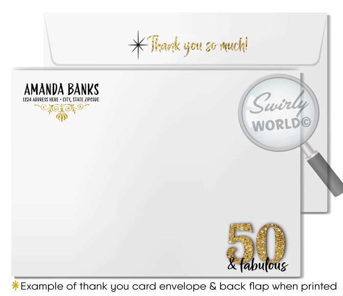 50 and Fabulous Glamorous Gold Glitter and Black 50th Birthday Printed Invitations