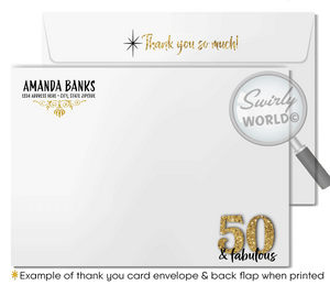 50 and Fabulous Glamorous Gold Glitter and Black 50th Birthday Printed Invitations