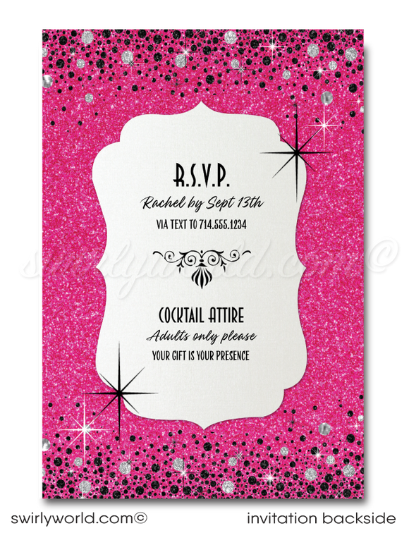Retro Pink and Silver Glitter "Thirty Flirty" 30th Birthday Party Printed Invitations