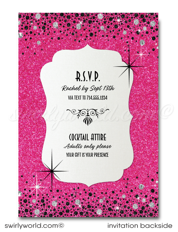 Pink & Silver Glitter "Flirty Thirty" Glamorous 30th Birthday Digital Invite for Women