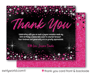 Pink & Silver Glitter "Flirty Thirty" Glamorous 30th Birthday Digital Invite for Women