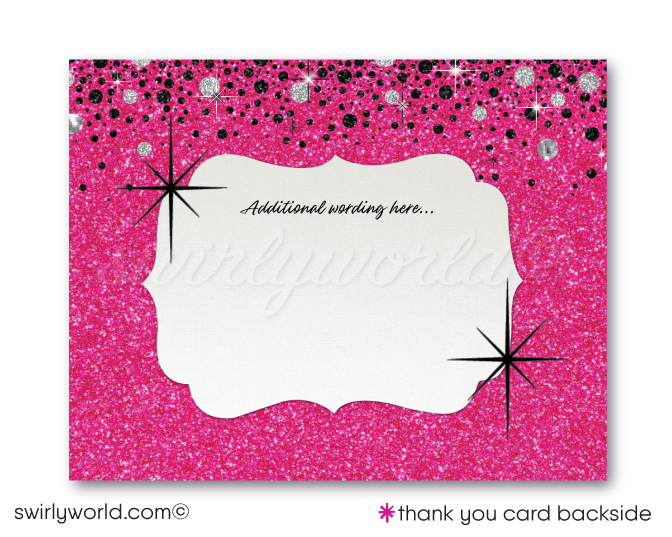 Retro Pink and Silver Glitter "Thirty Flirty" 30th Birthday Party Printed Invitations