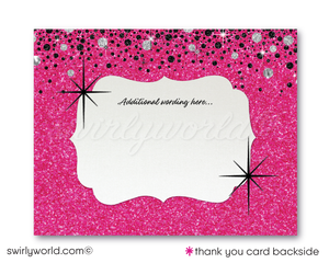Retro Pink and Silver Glitter "Thirty Flirty" 30th Birthday Party Printed Invitations