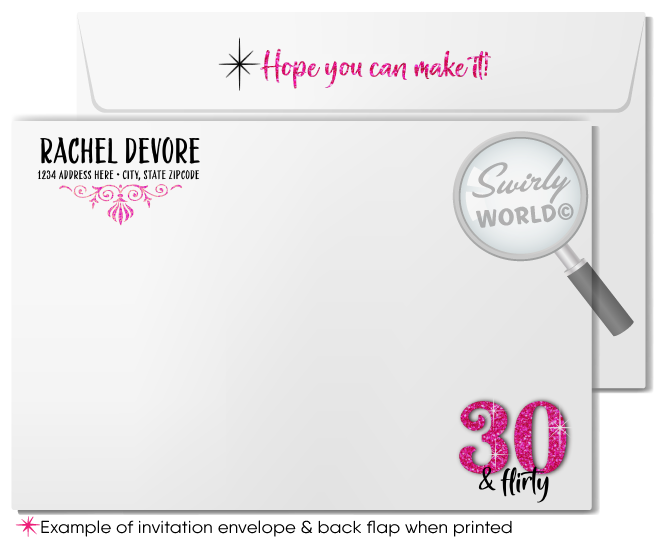 Pink & Silver Glitter "Flirty Thirty" Glamorous 30th Birthday Digital Invite for Women